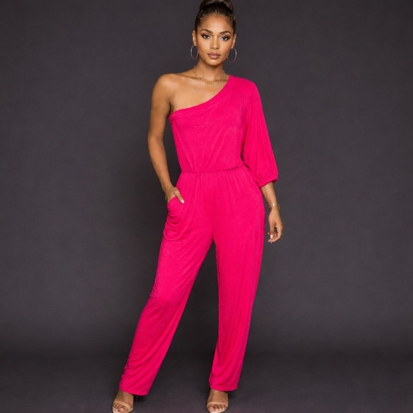 Trina Turk Pants - Trina Turk One-Shoulder Fuchsia Jumpsuit